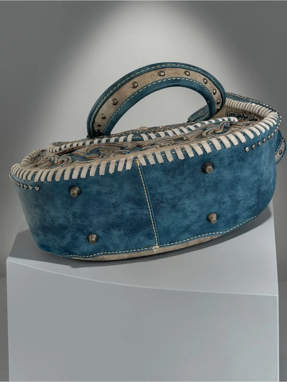 NWOT Montana West Turquoise Tooled Faux Leather Studded Western Tote Handbag